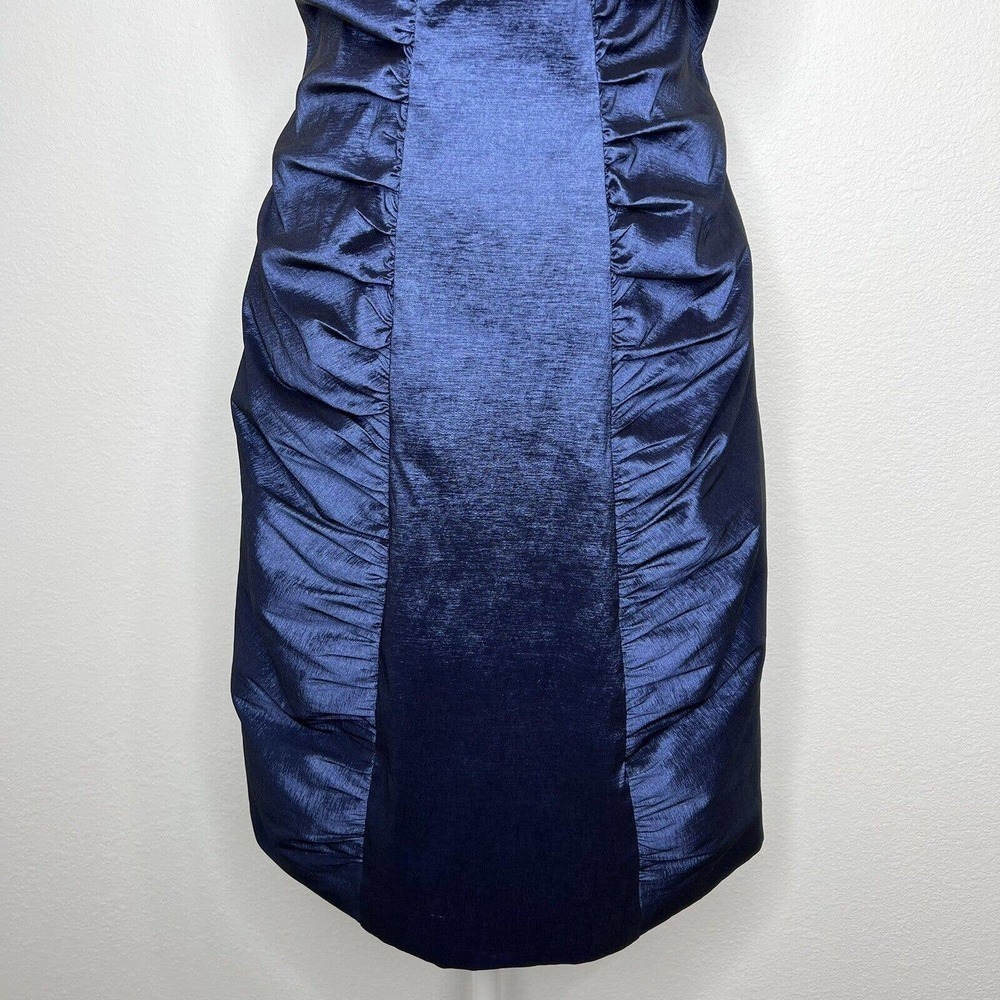 Calvin Klein Metallic Blue Taffeta Sleeveless Ruched Cocktail Party Dress Sz 10 - Picture 4 of 12